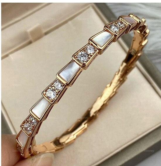 European High Quality Jewelry Rose Gold Peacock Green White Fritillaria Snake Bone Bracelet Women's Fashion Luxury Brand