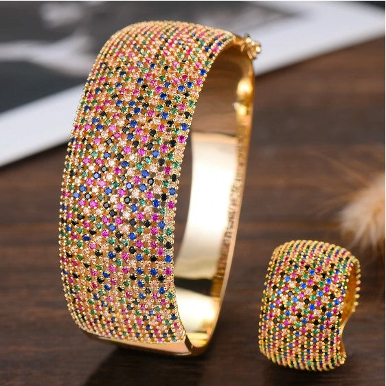 GODKI Wide Luxury Tennis Bangle Ring Sets Jewelry Sets For Women Wedding Cubic Zircon Crystal CZ aretes de mujer modernos 2019