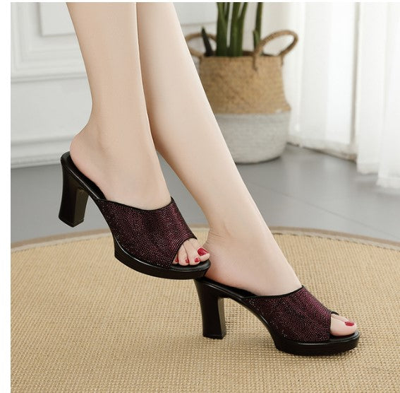 Open Toe Designer Chunky Mules Bling Bling Starry High Heels for Party Women Lady Platform Shoes 2023 NEW Designer Mules Sandal