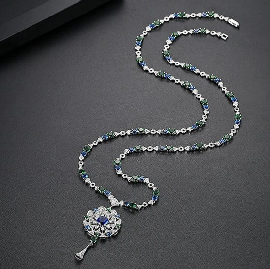 Luxury AAA Zircon Shell Shape Flower Long Charm Necklace Tassel Crystal Water Drop Sweater Chain Women Wedding Party Jewelry
