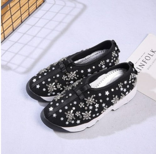 Pepper with the same mesh garden shoes beaded sequins rhinestone flower single shoes casual thick bottom sports platform shoes women