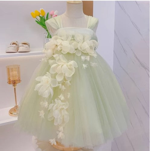 Summer dress children's princess dress baby summer foreign style dress girl's birthday dress green girl fluffy skirt