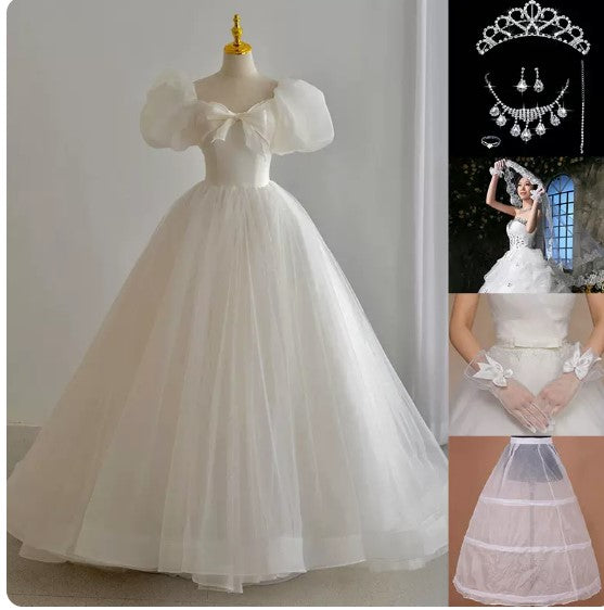 The fugitive princess wedding dress 2023 new French style simple and neat light luxury super fairy go out yarn travel photo small 101