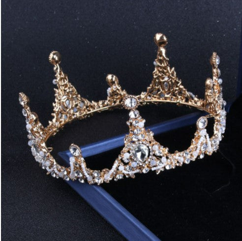 High-end bride round crown large princess crown 2023 European-style golden wedding dress crown hair accessories free shipping