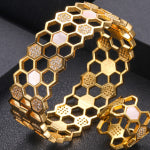 Janekelly Luxury Unique African Bangle Ring Set Jewelry For Women Wedding Cubic Zircon Crystal CZ Dubai Bridal Jewelry Set