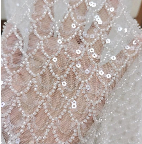 New Mermaid Scales 3D Lace Fabric Wedding Dress Children's Clothing Curtain Fabric Beaded Sequins Creative Material