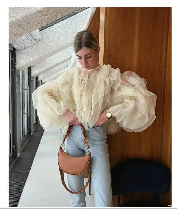 2024 Spring Round Neck Multi-layered Ruffled Splicing Shirt Long