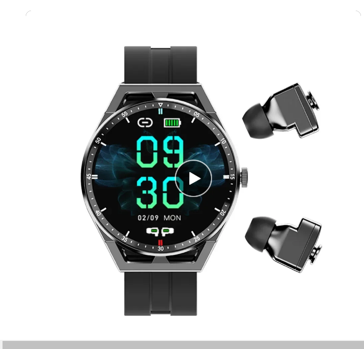 2-in-1 Smartwatch Heart Rate Health Monitor 300mAh IP66 Waterproof with TWS Wireless Headphones Smart Watch Fitness Tracker