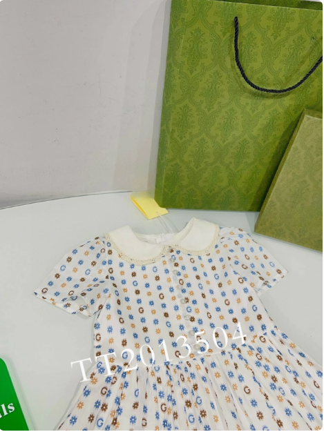 2024 Spring and Summer New Children's Full Print Doll Collar Dress Girls Daisy Short Sleeve Lapel Princess Dress