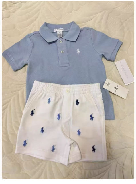 Pre-RL Lajia custom summer new gentleman style tennis prince embroidered pony polo boy handsome suit