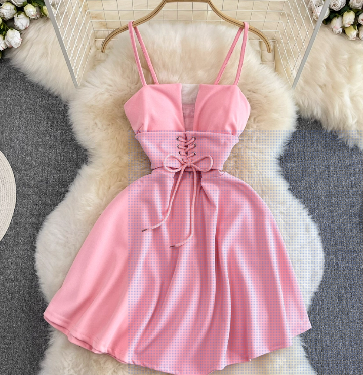 Summerk-stylenew arrival nightclub sexytube top suspender skirt mesh patchworkcut out strap waist a-line dress