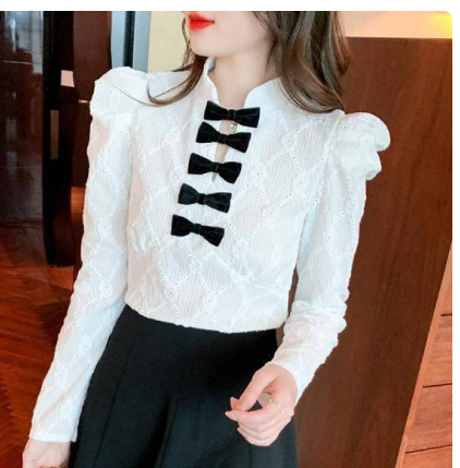 Women's shirt French bow design sense small long sleeve shirt 2022 spring and autumn new slim lace top