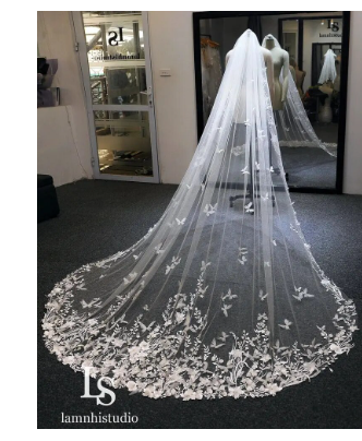 Butterfly Veil Bridal Veil 3m 4m 5m Long Wedding Veil Flower Floral Luxurious Cathedral Veil for Bride With Comb velos de novia