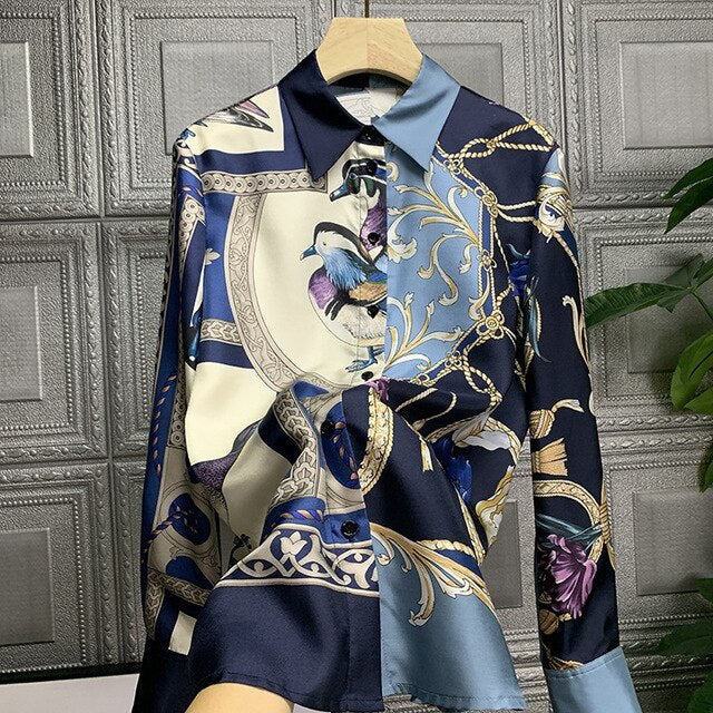 Women's Elegant Blouses Printed Silk Single Breasted Lapel Shirt Elegant and Youth Woman Blouses Stylish Stylish Women's Blouse