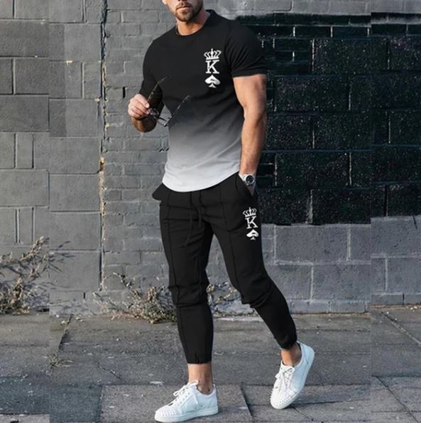 Men Summer T Shirt+Trousers 2 Pc Sets Print Tracksuits T-shirts Pants Sets Fashion Casual Streetwear Trend Sweatpants Suits