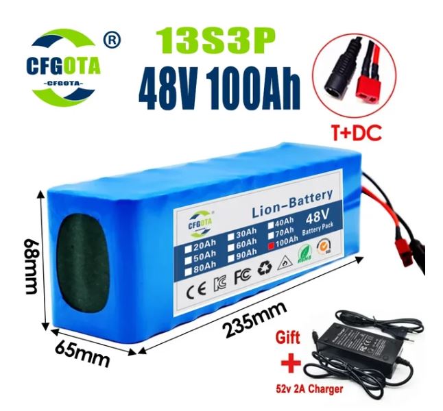 New 48V 100Ah 20000W 13S3P DC/T Lithium ion Battery Pack 100Ah For 54.6v E-bike Electric bicycle Scooter with BMS