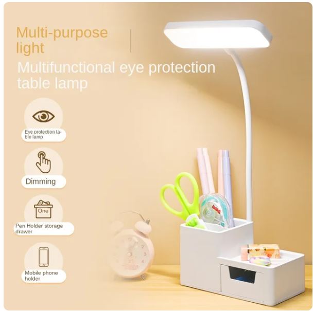 Table Lamp Gift Pen Holder Eye Care Rechargeable LED Night Lamp Bedroom Bedside Reading Lamp Storage Drawer Table Lamp