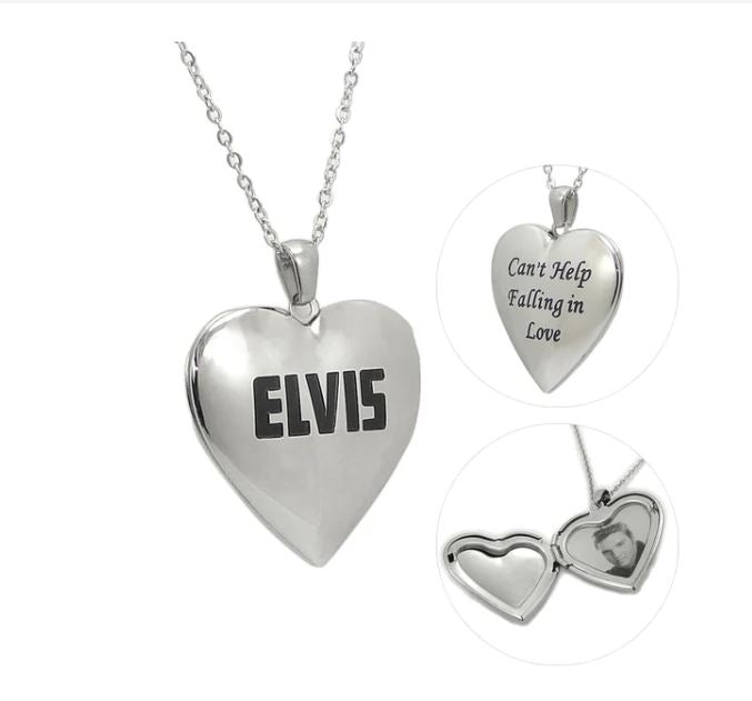 Elvis Presley Necklace Heart Openable Photo Locket Pendant Black Enamel Letter Jewelry Stainless Steel For Women Men Gift