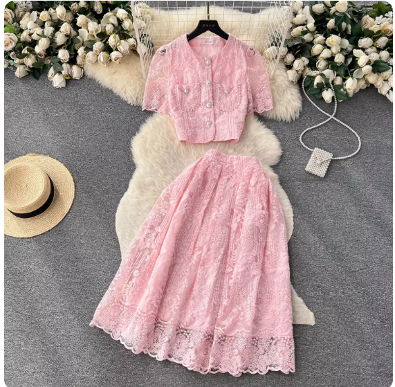High-end lady-style suit for women French lace hook flowe