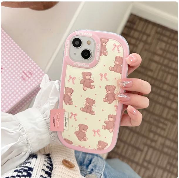 Lovely Bear Soft Leather Phone Case For Iphone 14Pro 13ProMax 11 12 13 14 15 Pro Max 15Pro 15ProMax Cover Fundas