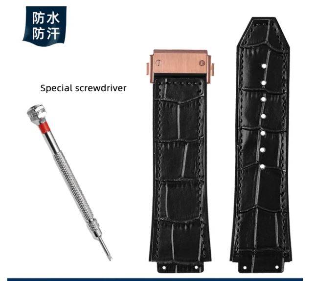 26x19mm genuine leather raised mouth watch strap For HUBLOT fusion BIG BANG series men's silicone bottom watch strap bracelet