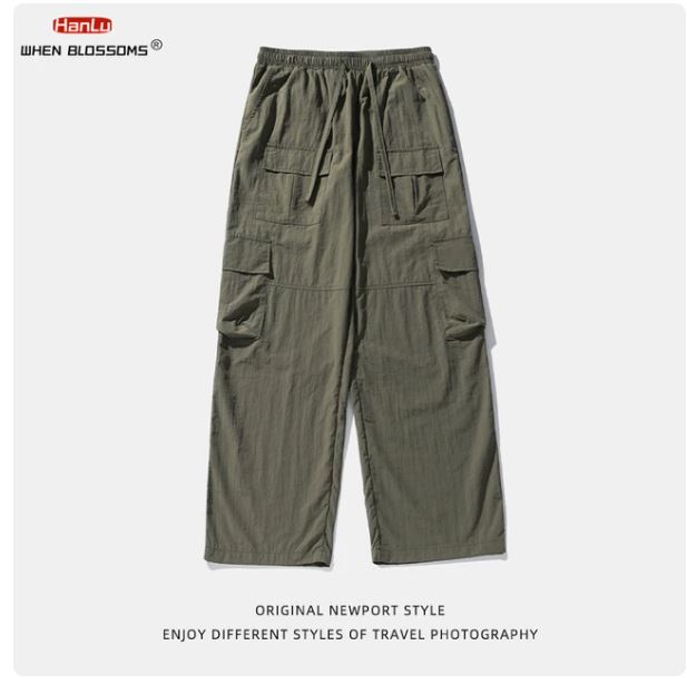 2024 Spring New Multi Pocket Cargo Pants Mans Outdoors Army green Cargo Pants Men Loose Motion Casual Pants Men Black Trouser