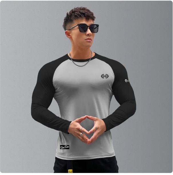 Men's Casual Long Sleeve T-shirt Men Fitness Patchwork Tee Shirt Male Gym Workout Tops Spring Autumn Running Sport Clothing