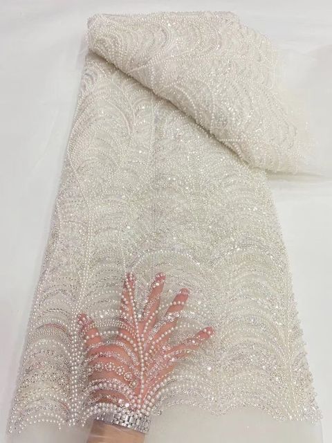 classic Embroidered Lace Fabric JIANXI.C-1302.4910 with beads French Tulle Mesh fabric for fashion Dress