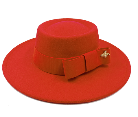 Bow Tie Fedora Hat Winter Round Bumpy Surface Flat Top Bow Tie Elastic Band Men's and Women's Red Jazz Hat Fedora