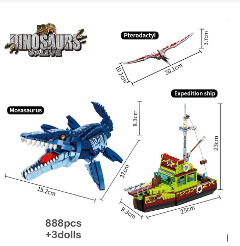 Ideas Cretive Dinosaur Ship Building Block MOC Escape Mosasaurus Ocean Exploration Model Bricks Assembly Toys Gift For Childrens