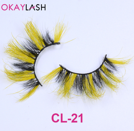 OKAYLASH wholesale 25mm long luxury mink colored eyelashes bulk makeup thick fluffy fake lash extension colorful soft lashes