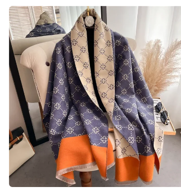 Autumn and Winter New Luxury Shawl Double-sided Cashmere Scarf Women's Thick Printing Warm Winter Shawl Fringe Large Size Scarf