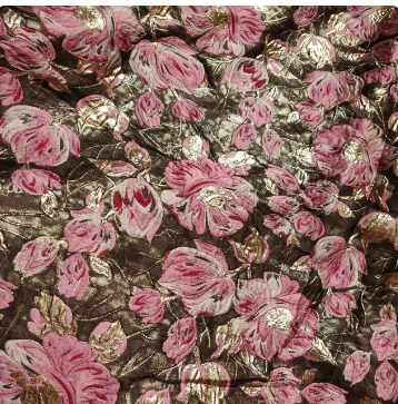 High Quality Gold Pink Flower Jacquard Fabric for Dress Making Wedding Decoration 145 cm Wide - Sold By The Meter