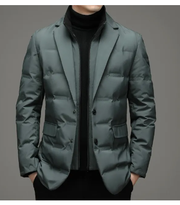 2024 Men's Winter New Fake Two-Piece Warm blazer Business Leisure Warm Stand-up Collar down Jacket