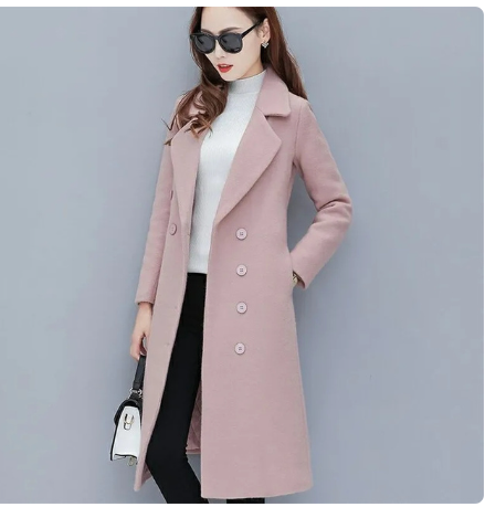 Female Woolen Coat Velvet 2023Women's Double-Breasted Woolen Coat Spring And Autumn Woolen Coat Fashion Suit Collar ThickTrench