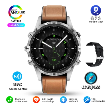 2023 New NFC Smart Watch Men GPS Tracker 1.6 Inch AMOLED 360*360 HD Screen Compass Bluetooth Call SmartWatch For Huawei Xiaomi