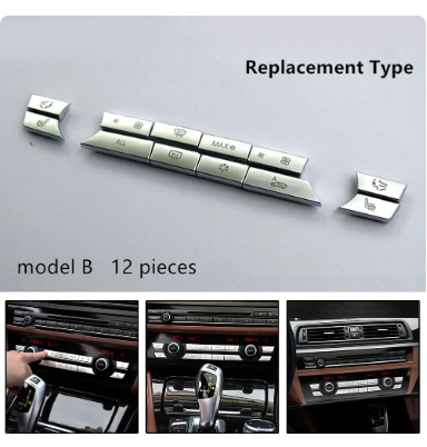12pcs Car Center Air AC Control Button Cover Trim For BMW 5 6 7 F10 F07 F01 F06 F12 520i/523i/528i/528i XDrive/530i/535i/535i