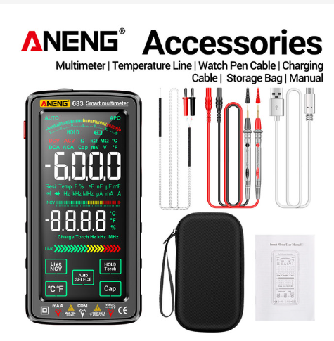 ANENG 683 682 681 Smart Digital Multimeter Rechargeable Capacitance Meter Hz Ohm Diode Tester 6000 Counts AC/DC Measuring Tools