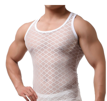 Sexy Mens Undershirts Transparent Mesh Tops Breathable Hollow Out Muscle T-Shirts Fitness See Through Tees Man Casual Homewear