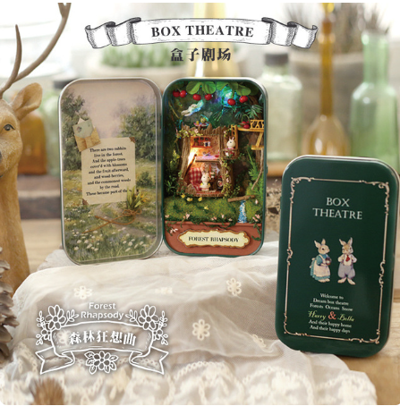 DIY Dollhouse Retro Box Theather Miniature Doll House Furniture Kit with LED Lights Toys for Kids Gift