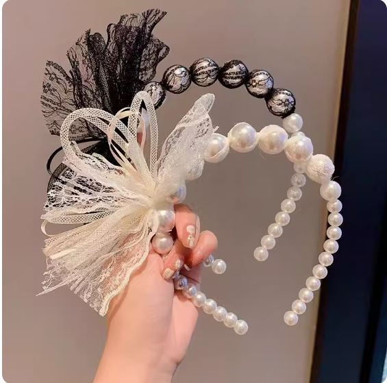 Pearl Lace Bow Headband Princess Fairy Exquisite Headband Small Fragrant Style Hairpin Western Sweet Bridal Headwear