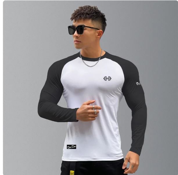 Men's Casual Long Sleeve T-shirt Men Fitness Patchwork Tee Shirt Male Gym Workout Tops Spring Autumn Running Sport Clothing