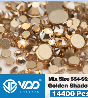 VDD 14400Pcs Wholesale SS4-SS20 Mix Size Glass Rhinestones Crystal Non HotFix Gold FlatBack Stones For DIY Nail Art Accessories