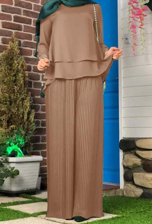 Eid Mubarek Outfit Muslim Blouse Suit Long Sleeve Tops Femme Pleated Trouser ZANZEA Women Elegant Matching Sets Causal Tracksuit