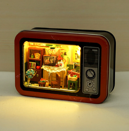 DIY Dollhouse Retro Box Theather Miniature Doll House Furniture Kit with LED Lights Toys for Kids Gift