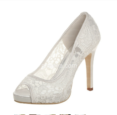 2021 New White Lace Wedding Shoes Water Table Fish Mouth High Heels Wedding Dress Shoes Large Size Women's Single Shoes 42 43