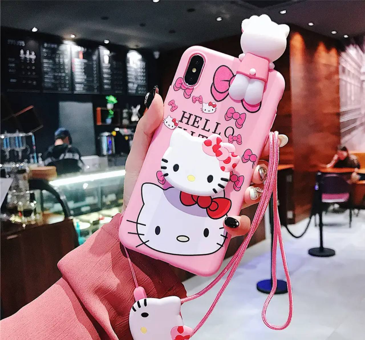 Hello Kitty For iPhone 6 6s 7 8 X Xs Max XR 11 12 13 14 Pro Max SE Case TPU Soft Phone Case With Holder Strap Rope