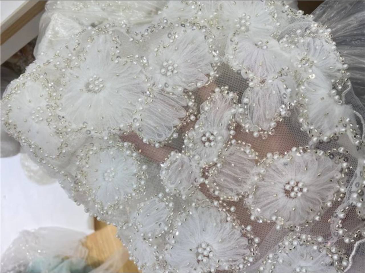 5Y French Popular Unique Delicacy Design 3D Embrordered Net Lace Double Beads Sequin Top Quality Fabric For Party Evening Dress