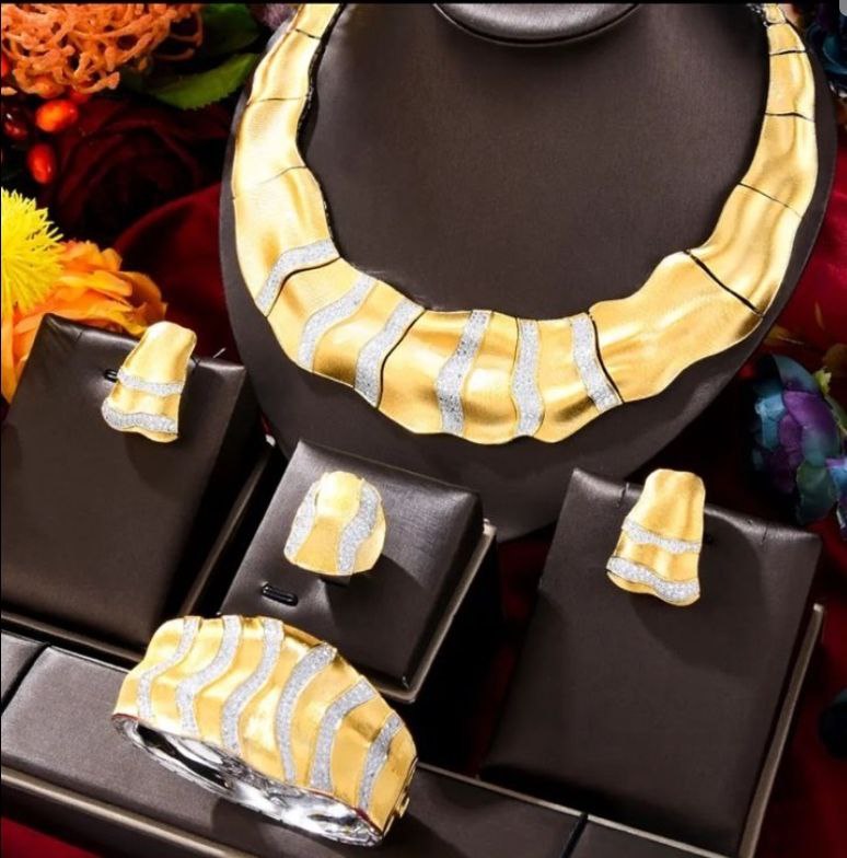 New High Quality 18K Gold Plated Bridal Jewelry Sets Luxury Wedding Earrings Necklace set for Women