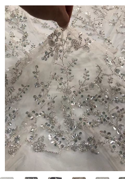 1Yard Beaded Lace Fabric Tulle Mesh Bride Wedding Dress Silvery White Sequins Sewing Fabric